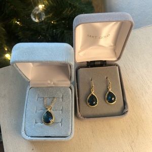 14kt Gold Sapphire Earring and Necklace Set